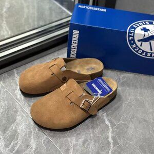 Birkenstock Boston taupe suede mule clogs